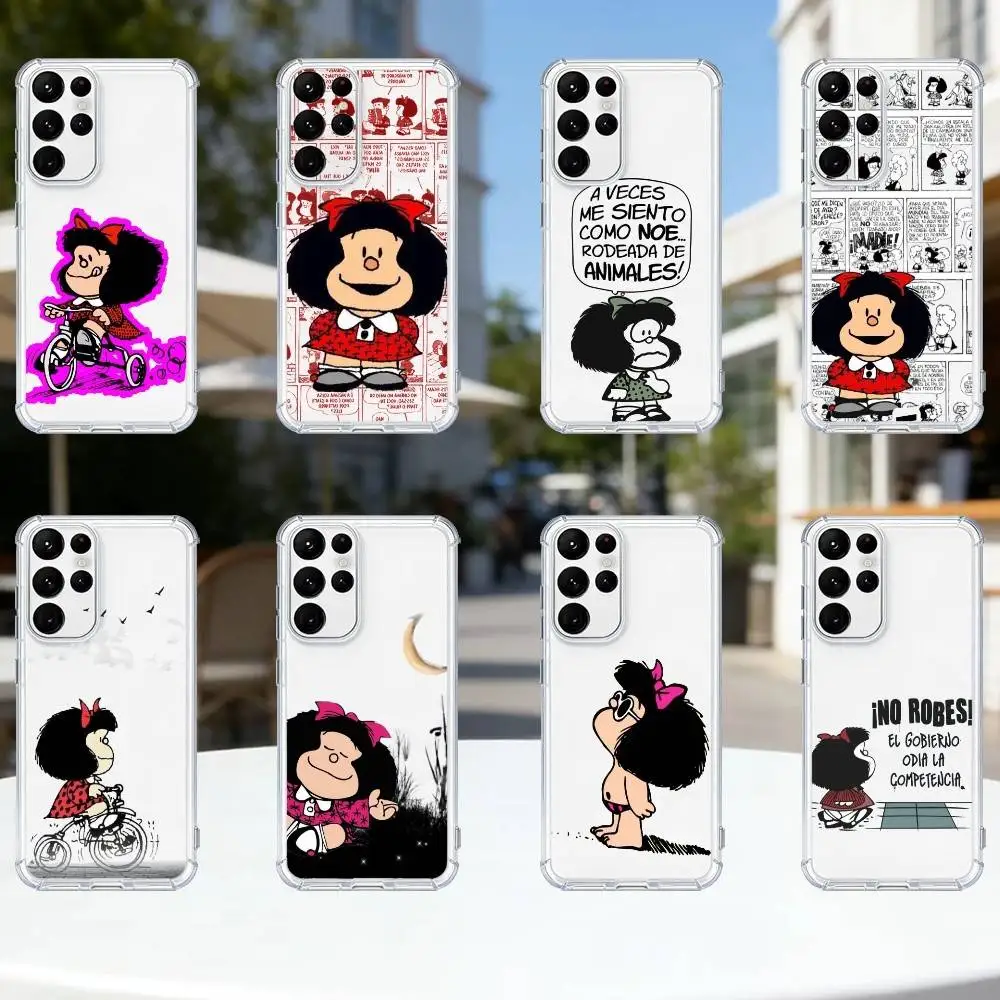 

Cartoon Mafalda phone Case For Samsung S25,24,21,22,23,30,Ultra,20,Plus,Fe,Lite,Note Transparent Cover