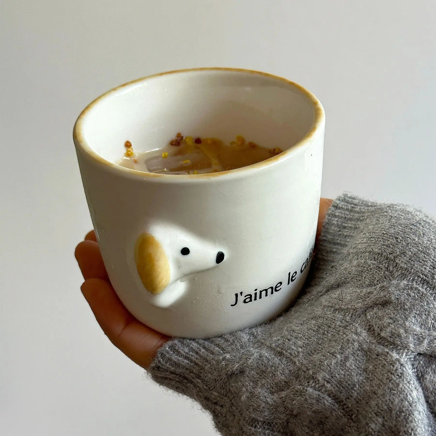 

French Relief Dog Ceramic Coffee Cup Hand-drawn Letter Coffee Cup, Teacup, Ceremonial Container Ceramic Mug