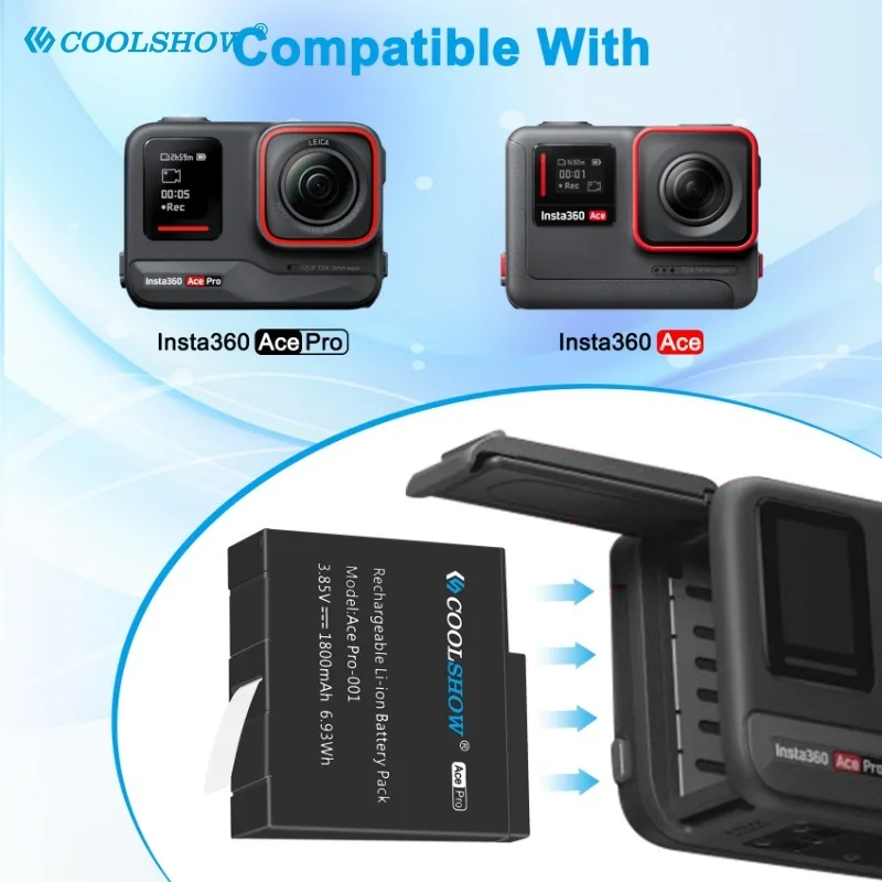 인스타 360 에이스 배터리 충전기, 액션 카메라 액세서리, 1800mAh