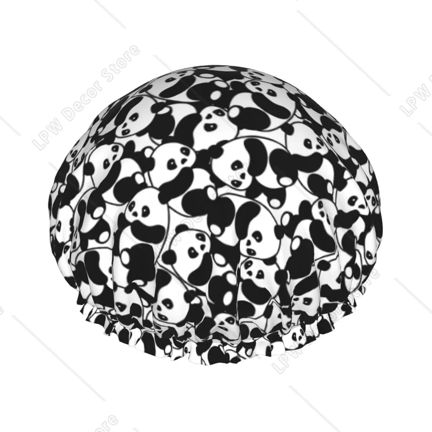 Cute Panda Shower Cap For Women Reusable Double Layers Waterproof Shower Hair Protector Peva Lined Shower Hat For Long Hair