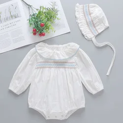 2024 New Spring Children Clothes Infant Baby Girls Jumpsuit+Hat Long Sleeved Cotton Embroidery Newborn Baby Girls Bodysuits