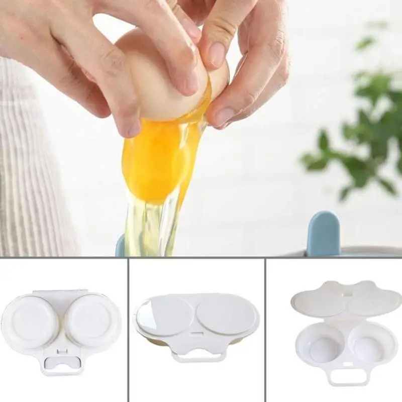 2pcs Microwave Egg Poacher PP Plastic 2‑Cavity Egg Cooker Quick Steamed Egg Maker Omelet Mold Breakfast Kitchen Cooking Tool