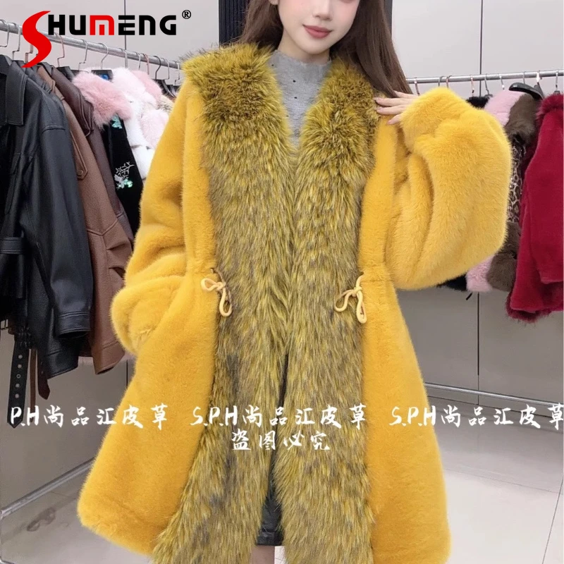 

Women's Faux Fur 2025 Winter New Women's Mid-Length Waist-tight High-End Faux Fur Coats Feminine Long Sleeve Loose Comfort Coats