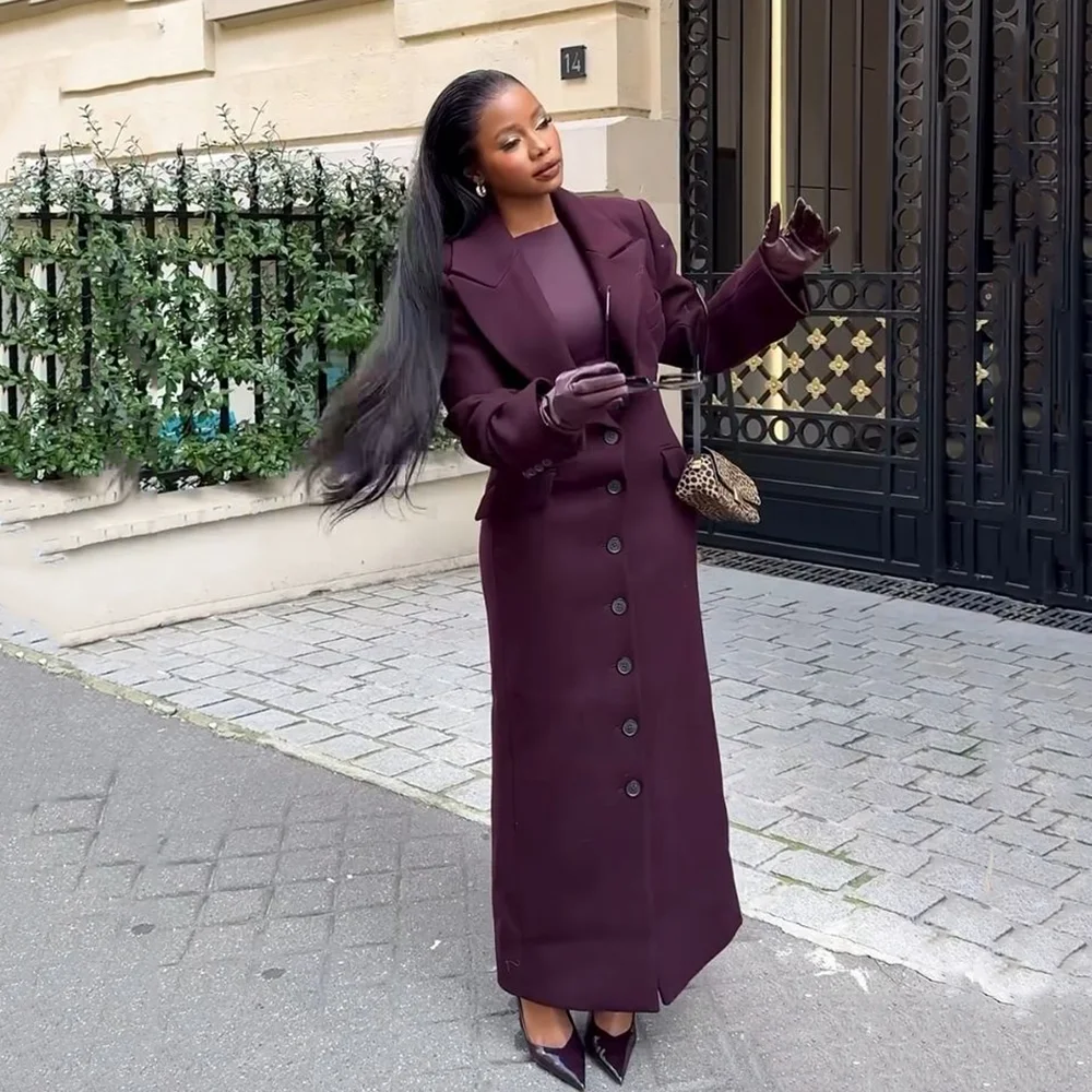 Modern Fashion Women's Suit Set 1 Piece Jacket Single Breasted Peaked Lapel Solid Color High Quality Business Casual Long Coat