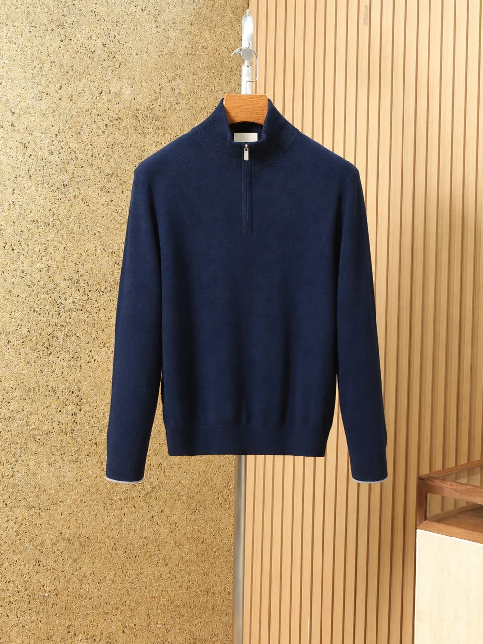 Italian BC old money wind embroidered stand-up collar half-zipper knitted sweater