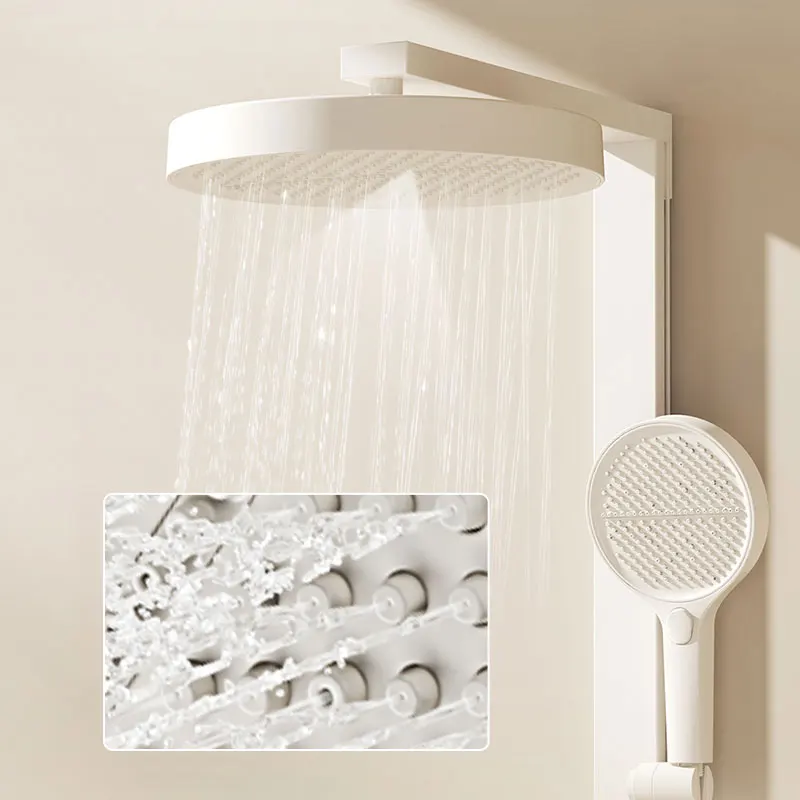 TIEBA Smart Digital Shower Set-Brushed Brass With Ceramic Valve Core Pressure-Boost & Temp Control For Hotel & Household Use