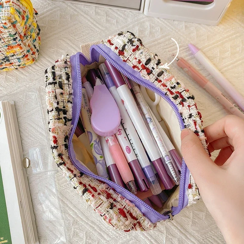 Fabric Weaving Portable Storage Pouch Small Fragrance Pencil Bag Pen Case Large Capacity Pencil Case Stationery School Supplies