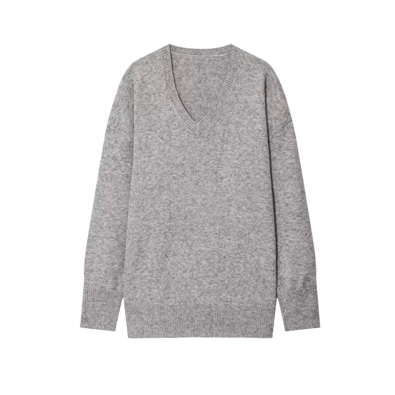 Suéter pulôver colorido feminino outono retro moda casual com decote em v solto malha manga comprida versátil suéter top