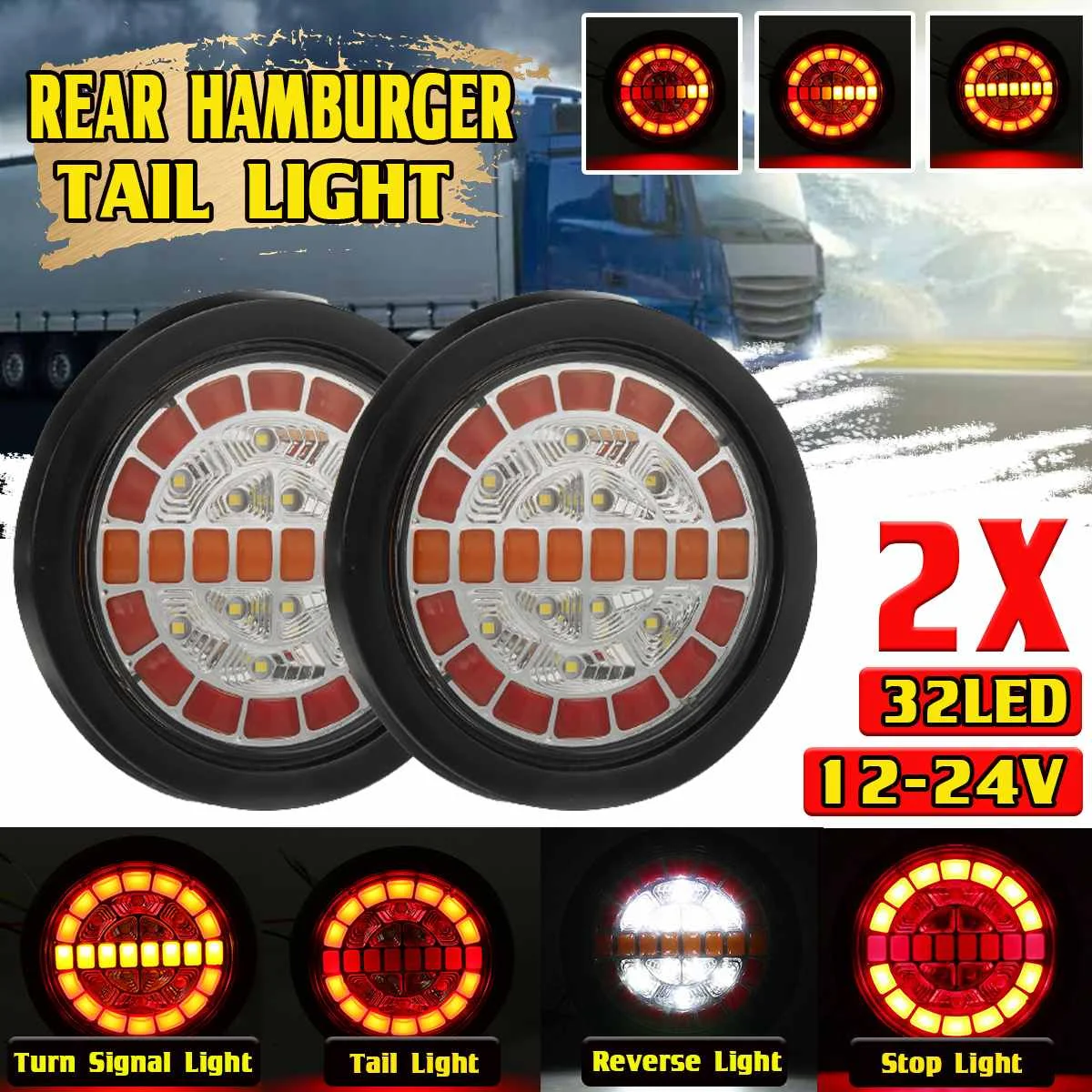 

1/2X Round LED Taillight Rear Lights Trailer Tail Light 12V 24V Truck Sequential Flashlight Dynamic Turn Signal Brake Light