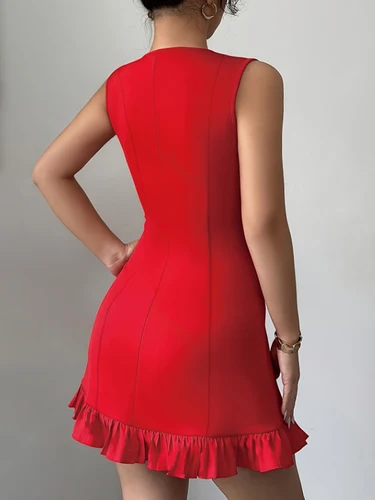 Imagen 2 del producto Minivestido corto sin mangas para mujer, minifalda pura de corte a, ropa de mujer a la moda, vestido con lazo y temperamento