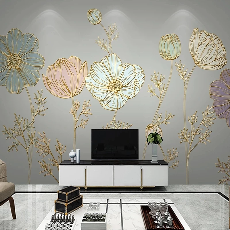 Custom Photo Wallpaper Light Luxury Plant Flower 3D Embossed Lines Mural Bedroom Living room sofa TV background wall restaurant