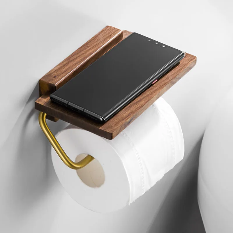 Acrylic Bathroom Paper Towel Holder Wood Multi-Functional Phone Rack Wall-mounted Toilet Roll Towel Rack Bathroom Hardware