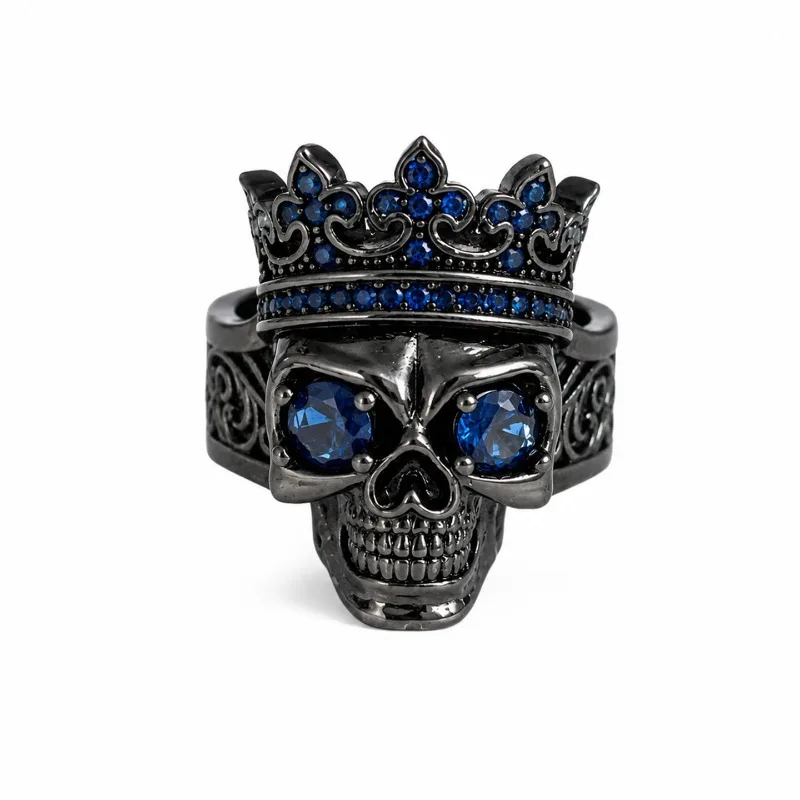 Hot Creative Black Skull Ring Multi-color Mexican Hip Hop Ring Dark Retro Personality Jewelry