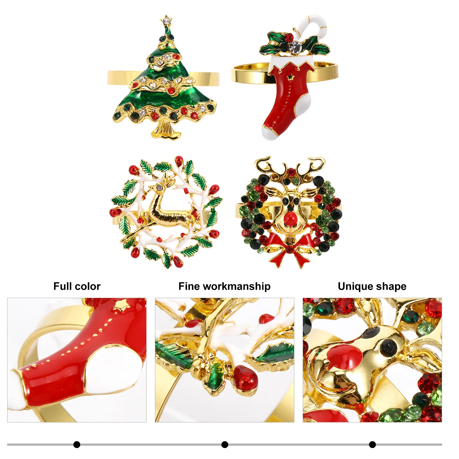 

4Pcs Beautiful Alloy Deer Head Napkin Rings Elegant Napkin Holders Christmas Style Xmas Party Decoration Christmas Supplies