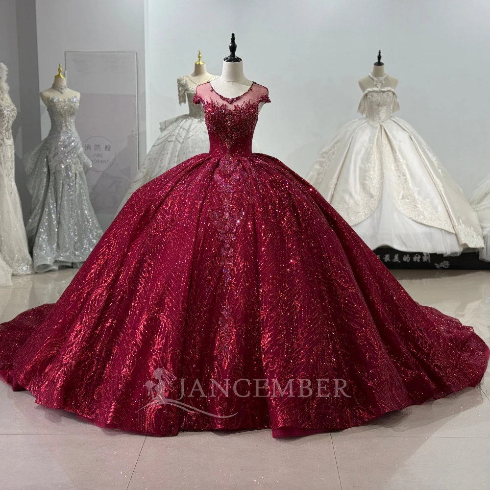 

Новое поступление 2025 года, блестящее свадебное платье с короткими рукавами, бальное платье, платья de novia boda, шнуровка сзади, индивидуальный шлейф со шлейфом