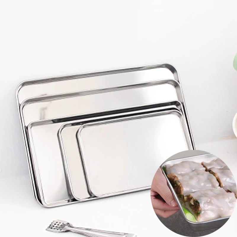 Stainless Steel Steamed Sausage powder plate Trays Fruit Dish Hotel Japanese Rectangle Pastry Food Storage Baking Plates