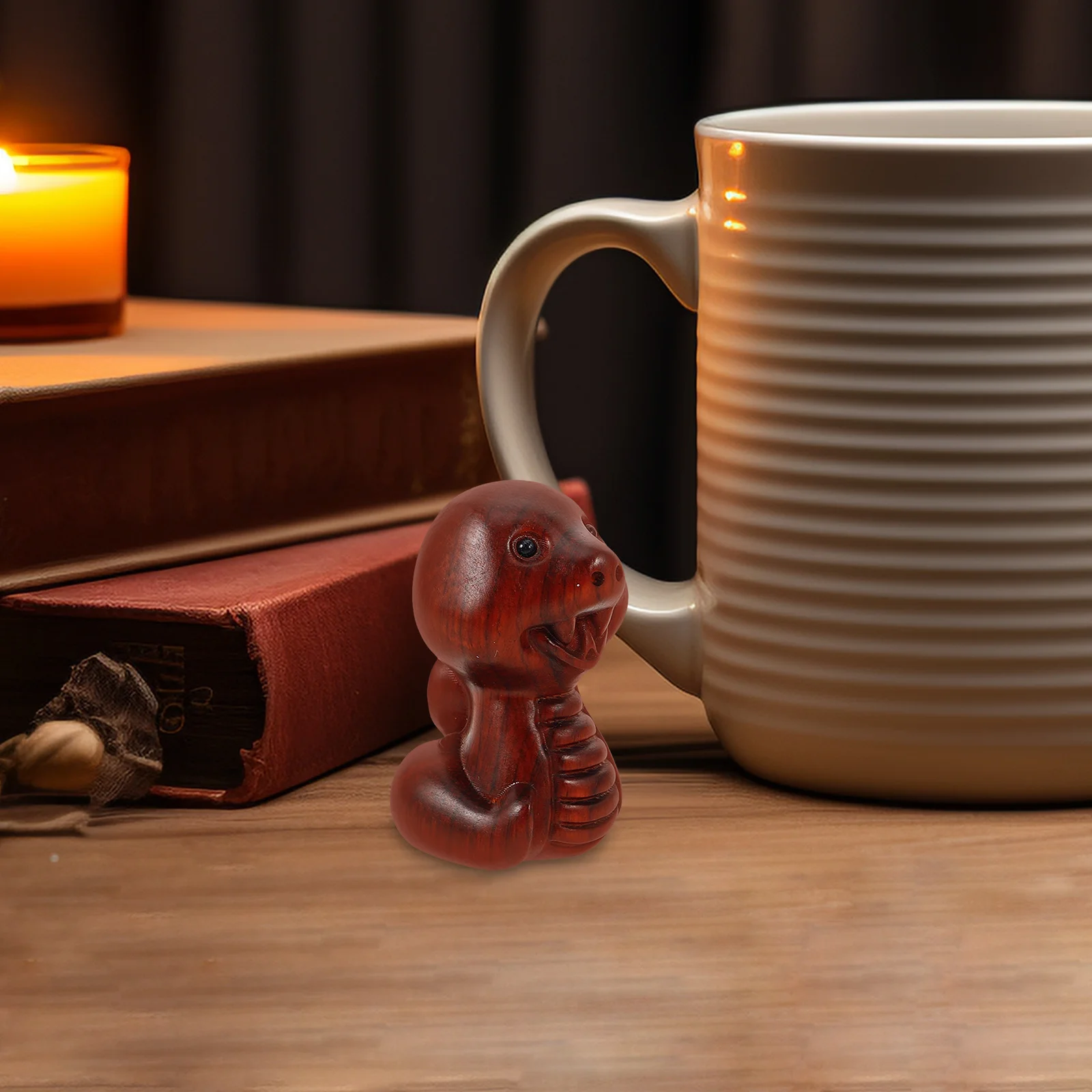 

Wooden Miniature Snake Sculpture Lifelike Snake Statue Wood Carving for Garden Desktop Party Decoration Vivid Fake Snakes