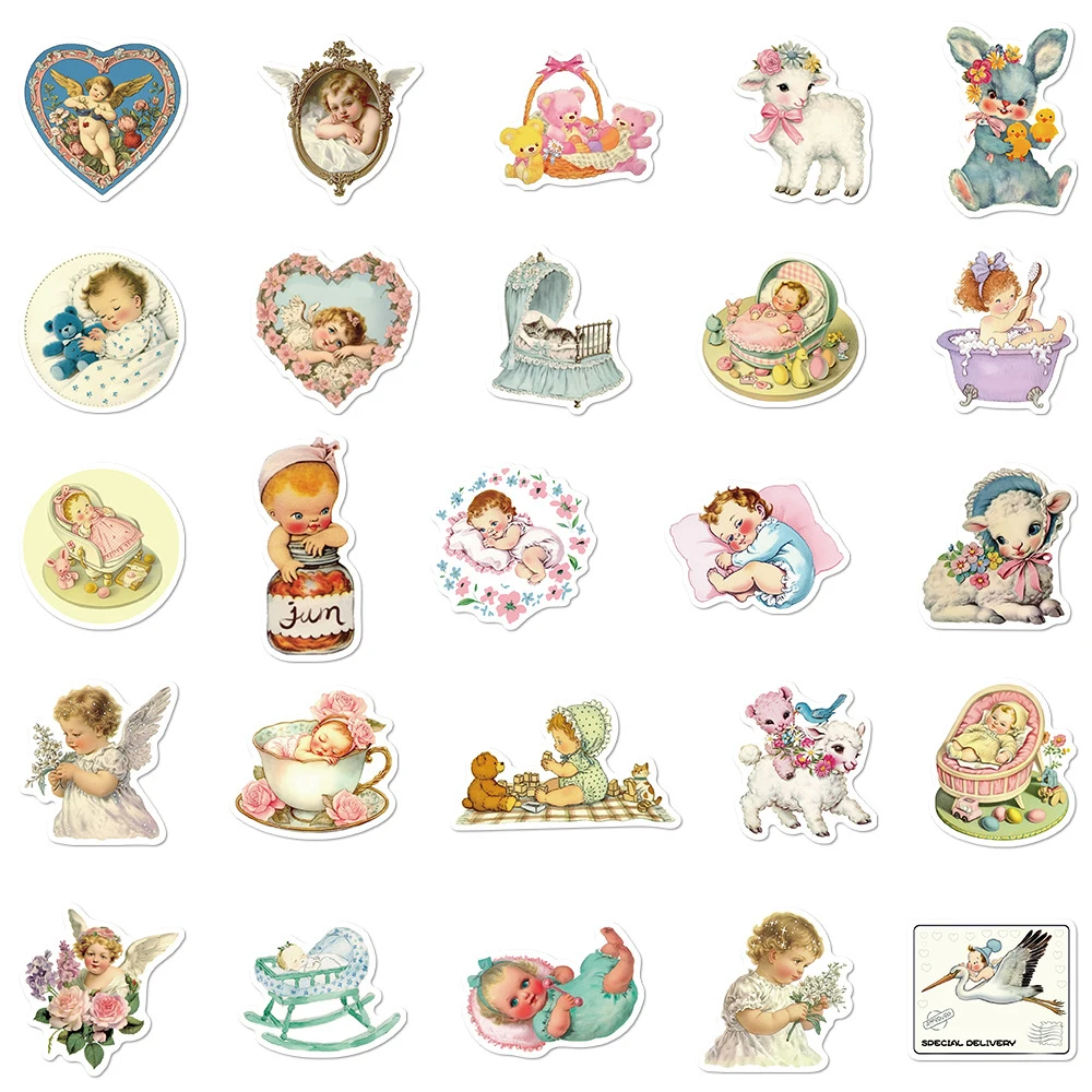 10/30/50 Stück Retro Baby und Bär Graffiti Aufkleber Cartoon Rosa Ästhetische Aufkleber Wasserflasche Gepäck Telefon Aufkleber für Kinder Spielzeug