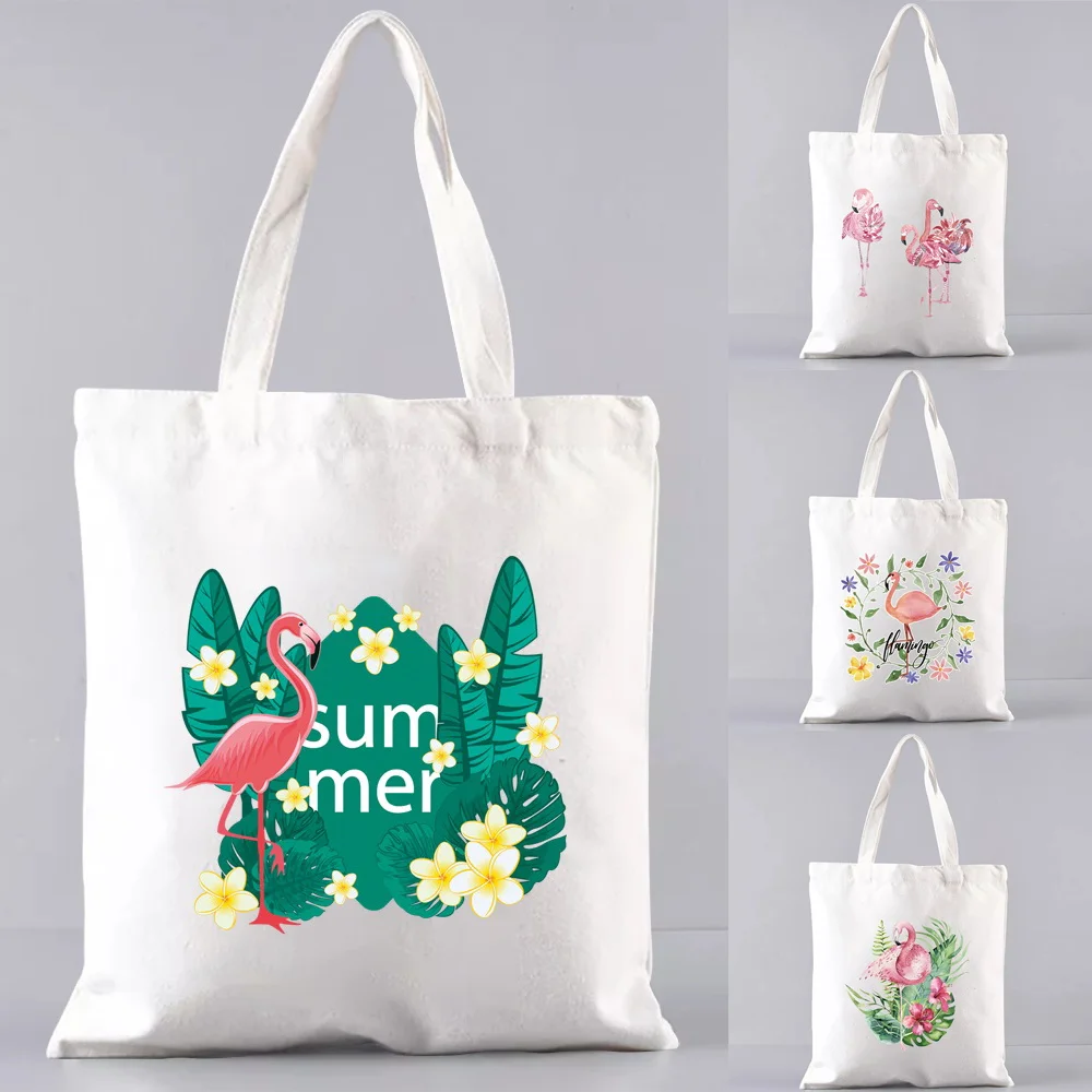 Eco-Friendly Folding Shopping Bag Reusable Portable Shoulder Handbag Flamingo Serie Pattern Fashion Pocket Tote Students Bag
