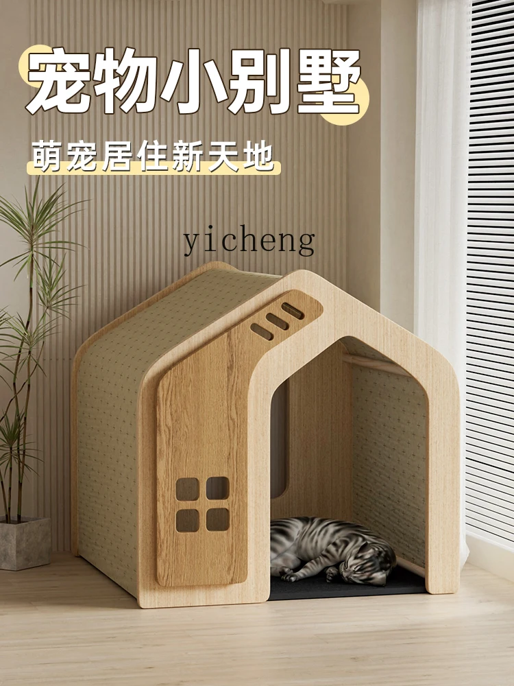 

ZYA Solid Wood Pet Cat Dog House All-Season Universal Small Medium Dog House Cage Nest decoration