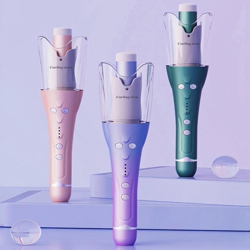 Adjustable Temperature Electric Auto Spin Wave Hair Anion Styling Transparent Rotating Head Handy Smart Hair Curing Iron Crimper