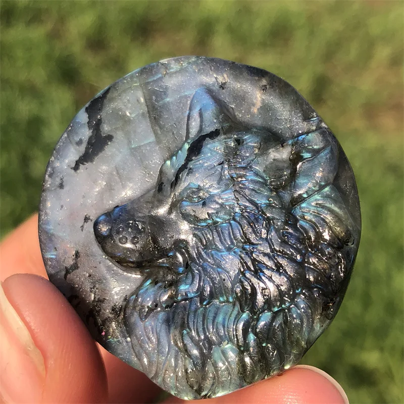 nice quality labradorite wolf with good flash best decoration for sale nature gemstone carving