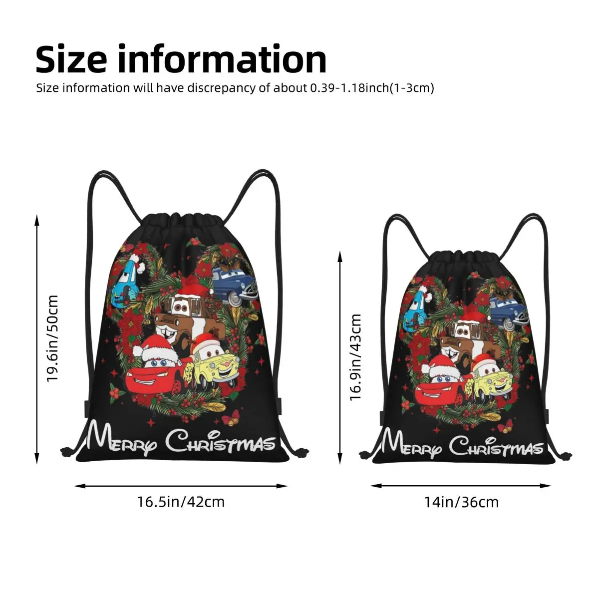 Merry Christmas Mouse Mickey Car Drawstring Backpack Gym Sports Sackpack Lightning Mcqueen String Bags for Cycling