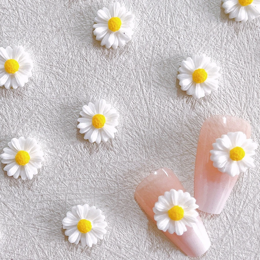 30PCS 11MM 3D Acrylic Flower White Daisy Nail Art Charms Accessories Manicure Decor Supplies Nails Decoration Supplies Materials