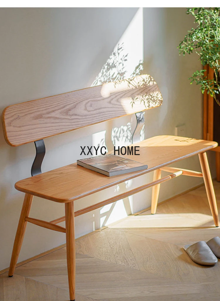 단단한 나무 벤치 식탁 및 의자, 모던 미니멀리스트 등받이, 통합 더블 의자 