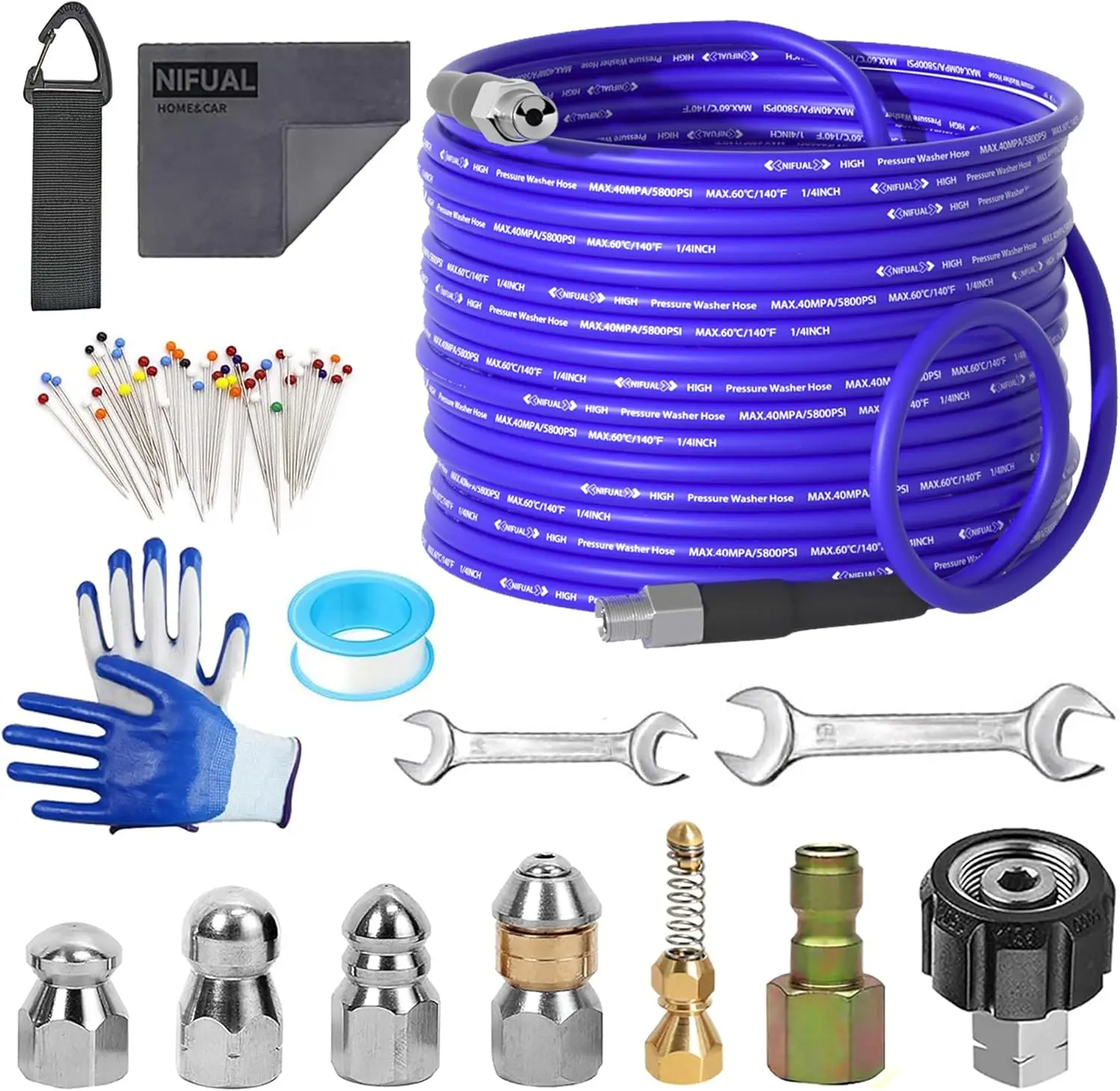 

5800PSI Sewer Jetter Kit for Pressure Washer, 100FT Drain Cleaner Hose with Rotating Nozzle & Waterproof Tape