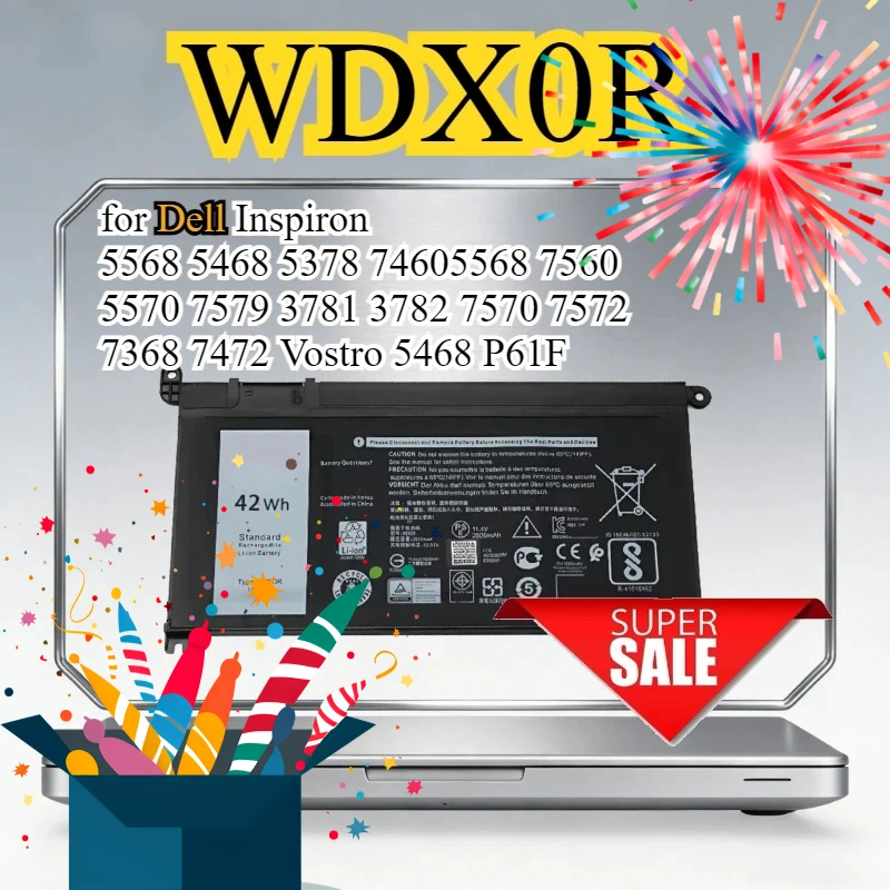 WDX0R Laptop Battery for Dell Inspiron 5568 5468 5378 7460 5568 7560 5570 7579 3781 3782 7570 7572 7368 7472 Vostro 5468 P61F
