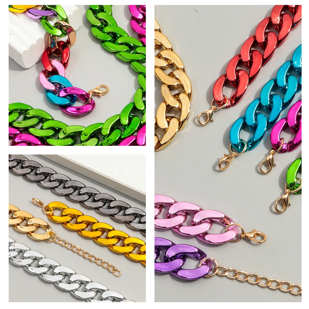 New Metallic Color Acrylic Chain Choker Necklaces for Women Unisex Vintage Statement Link Collar Necklace Pendant Y2K Jewelry