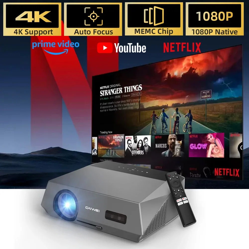 

CAIWEI A10Q 4K Projector 3500 ANSI Home Theater for Movies Full HD WiFi 2G 64G MEMC Auto Focus 1080P Smart TV Projector Portable