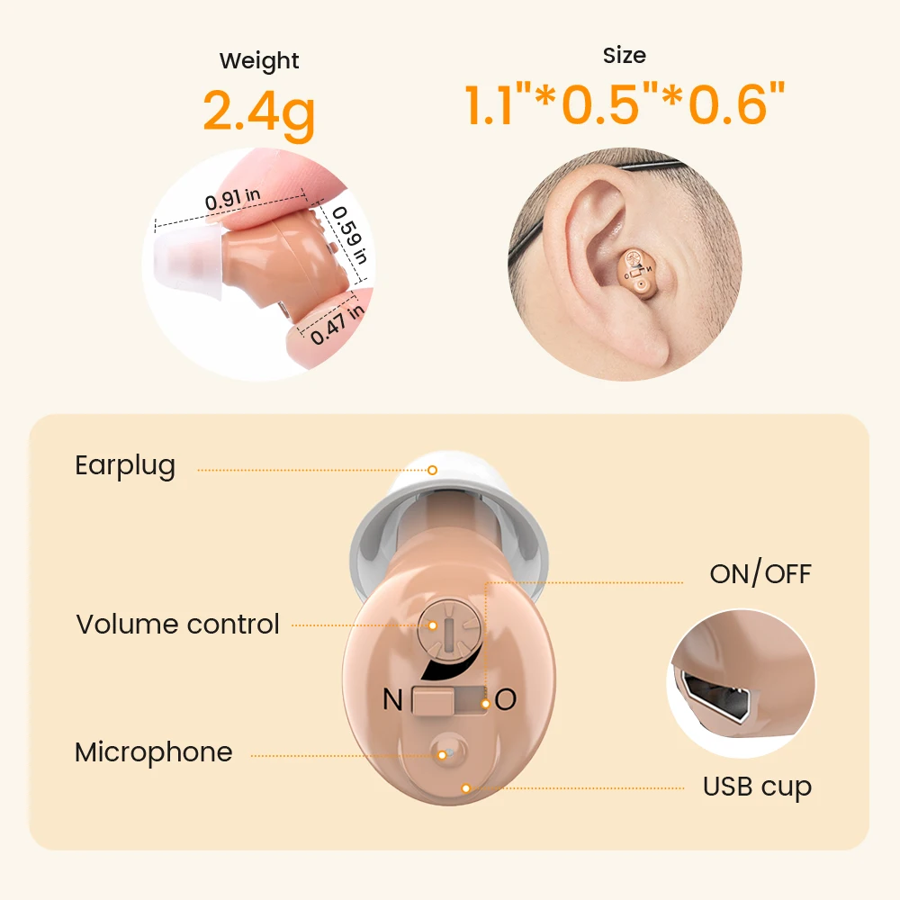 Mini Rechargeable Hearing Aid Digital ITE Hearing Aids Adjustable Tone Sound Amplifier Portable Elderly Digital Hearing Aid