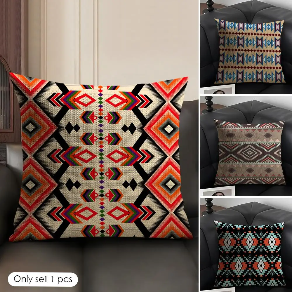 Native Fabric Pattern Cushion Cover Natural Linen Organic Fabric Double-Sided Printing Breathable Perfect Gift for Decor