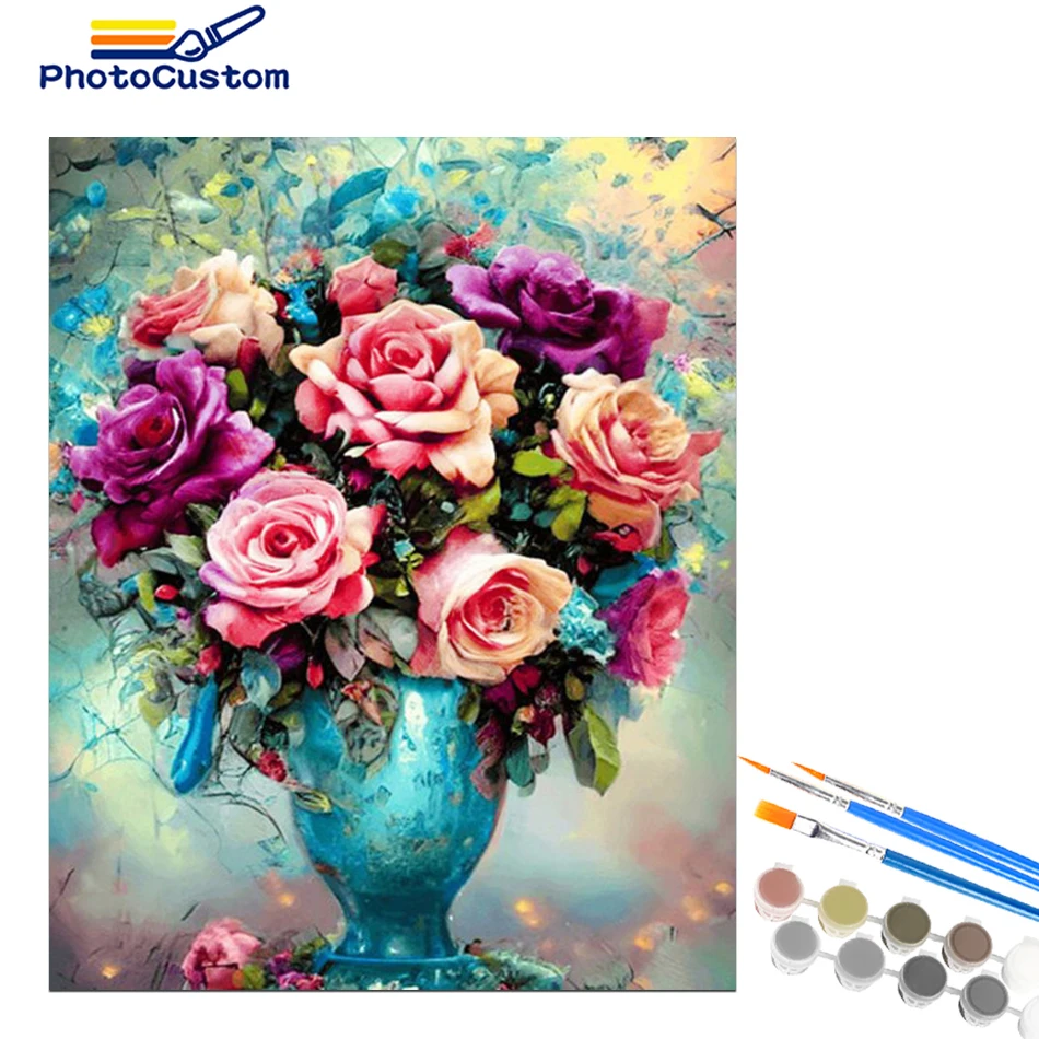 

PhotoCustom Diy Handwork Painting By Numbers On Canvases Flower DIY Craft Kits Handmade Oil Pictures Of Coloring By Numbers Home