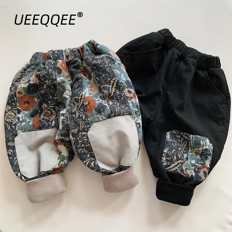 Autumn Winter Children Pants 1-8Y Boys Girls Thick Warm Fleece Patchwork Loose Harem Trousers Korean Toddler Wear Kids Clothing