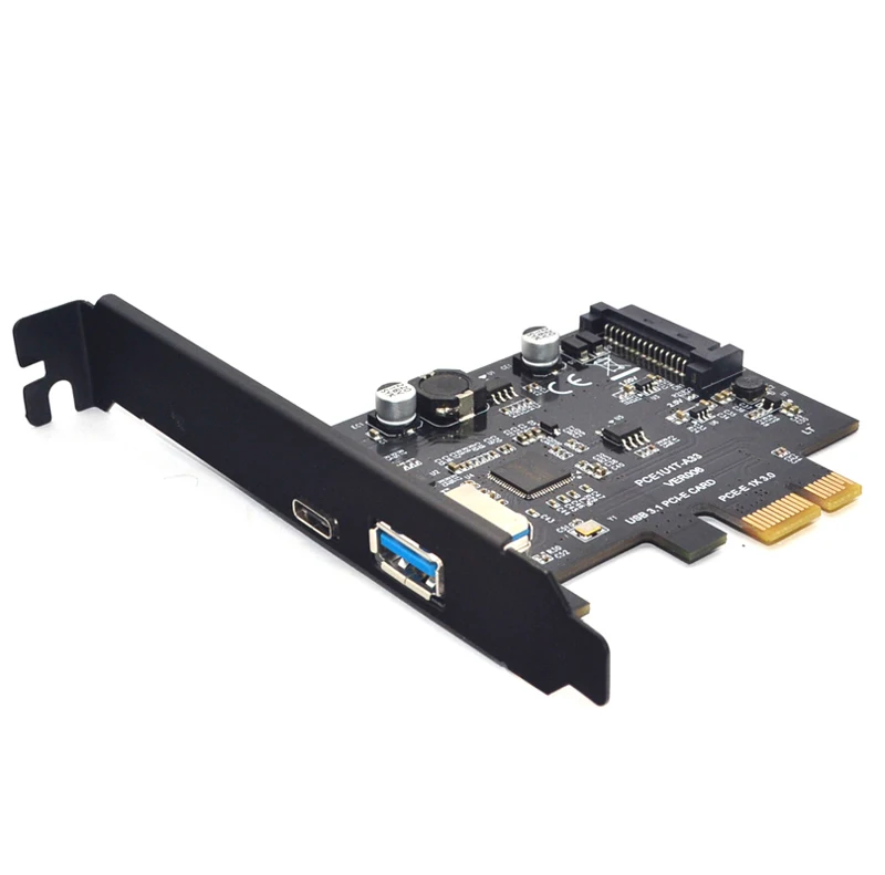 

SuperSpeed USB 3.1 Type C + USB 3.0 PCI-Express Expansion Card Riser 15pin SATA Power Connector PCIE X1 Adapter ASM3142 Chipsets