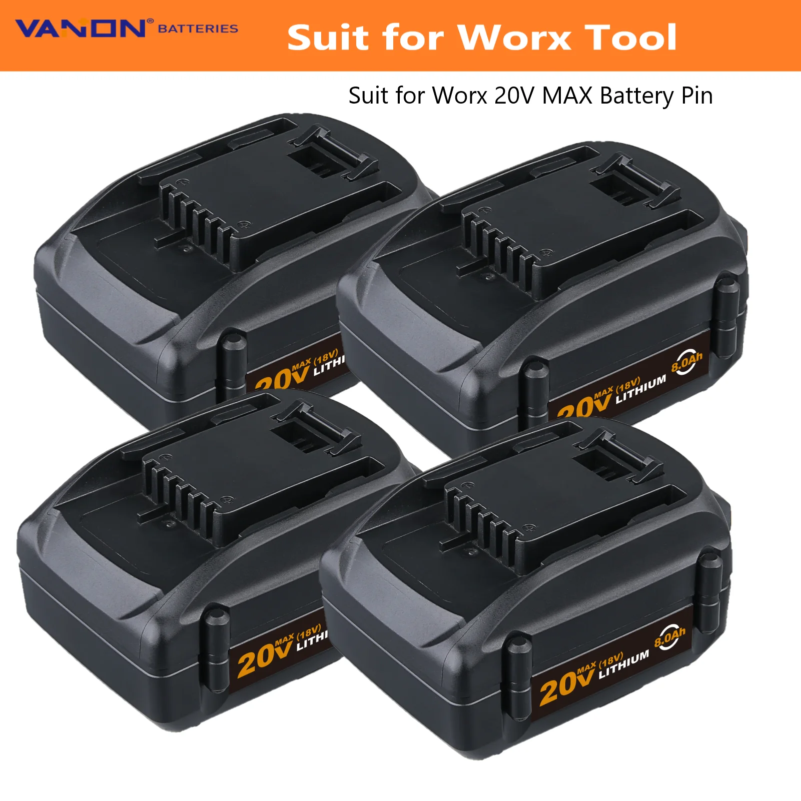

VANON, 4 упаковки, 8,0 Ач WA3520, замена аккумуляторного штифта Worx, подходит для всех электроинструментов Worx и садоводства