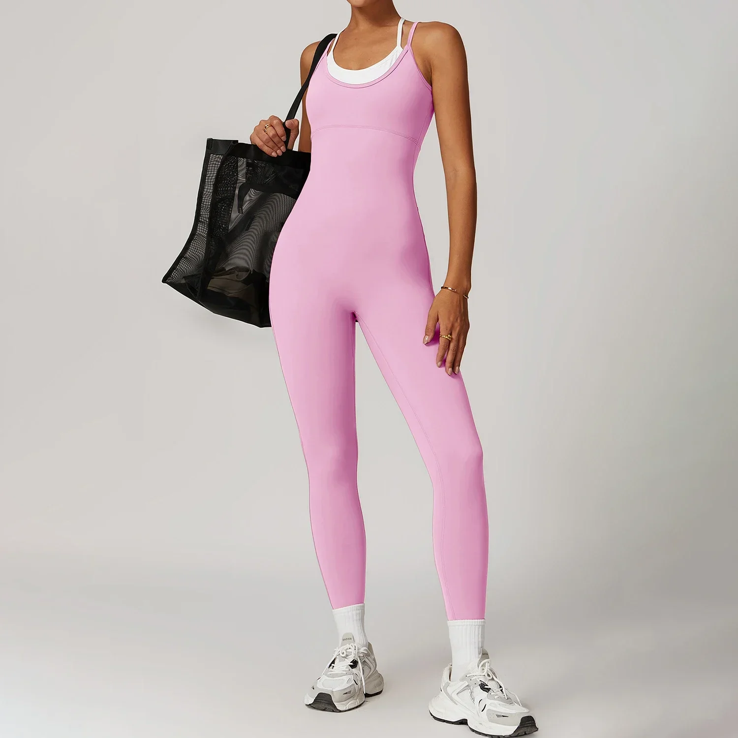 

Backless Outdoor Fitness Jumpsuit Fake Two Pieces Color Collision Sling Sports Jumpsuit Gym Running Tight Quick Dry Yoga Clothes