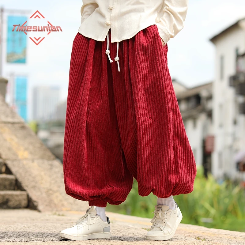 

Autumn Winter Corduroy Pants Men Loose Casual Trousers Streetwear Harem Pants Solid Elastic Waist Couple Hip Hop Pants