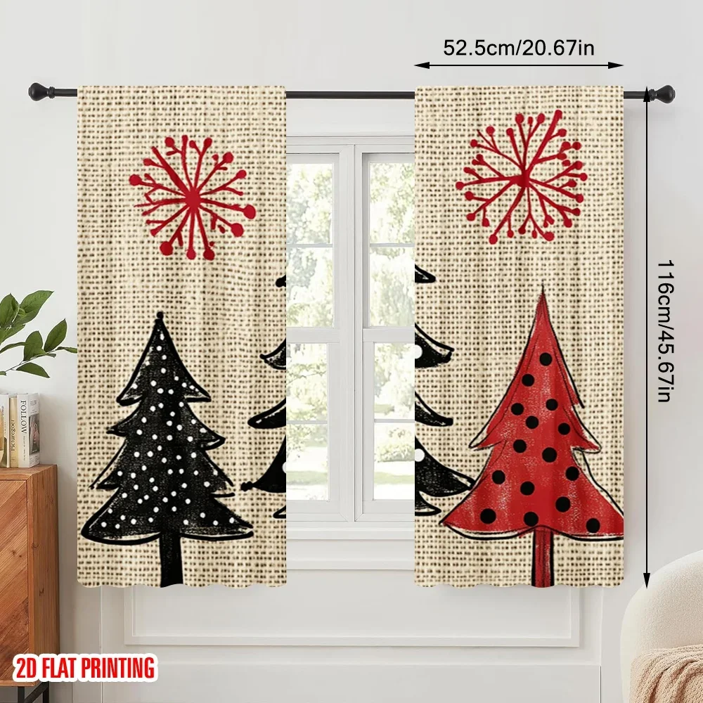2pcs,2D plane printing Curtain Popular Christmas Trees Snowflakes Red Black (2) Versatile Fabric (without rod) Gifts for Living