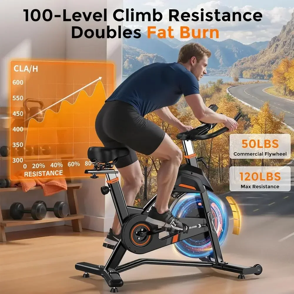 Heavy-Duty Indoor Cycling Bike with Tablet Holder, Adjustable Seat & Handlebars, 400 lbs Capacity, 50 lbs Flywheel