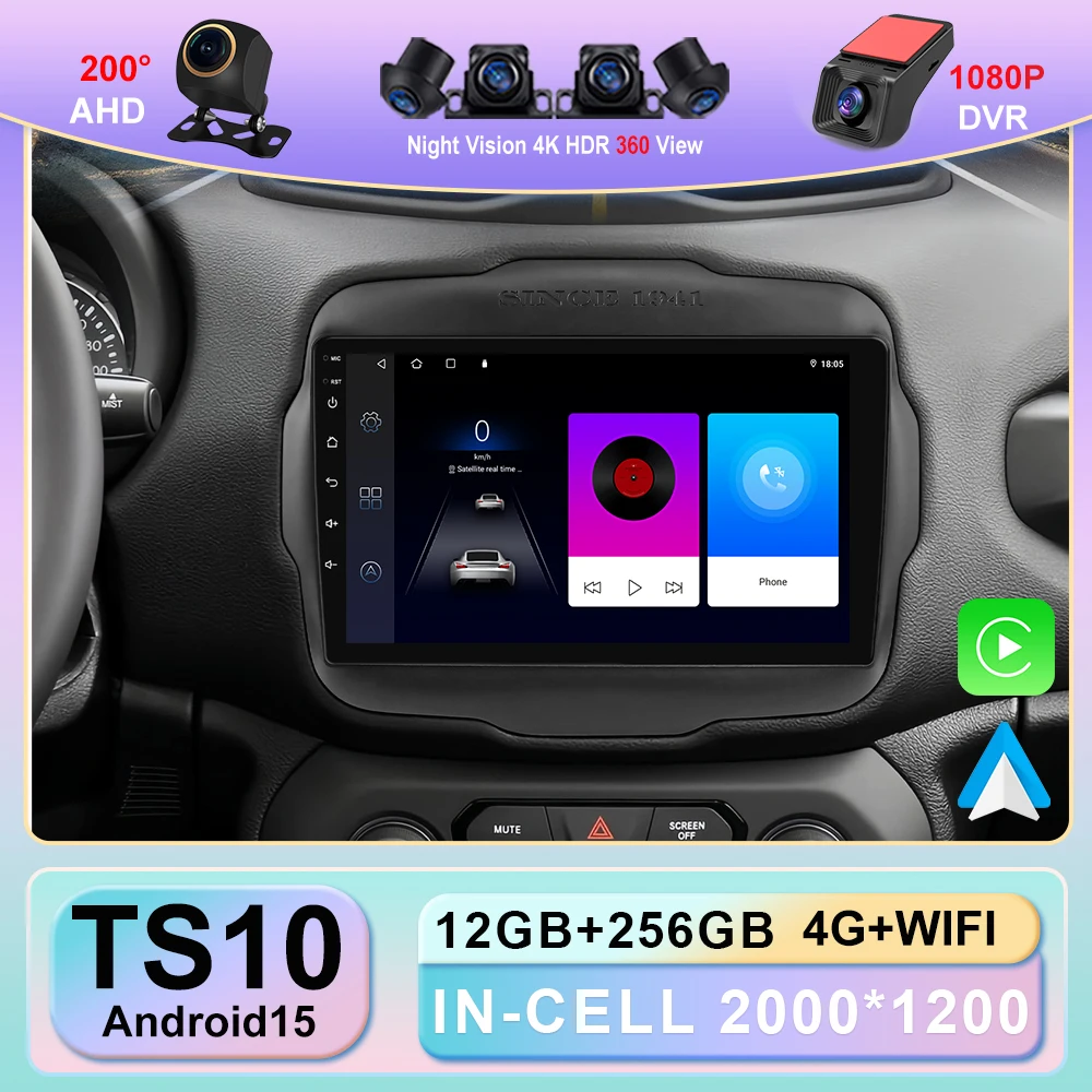 

Android 15 для Jeep Renegade 2016-2020 2K QLED Android Автомобильный радиоприемник Мультимедийный видеоплеер GPS AI Voice CarPlay 4G Стерео