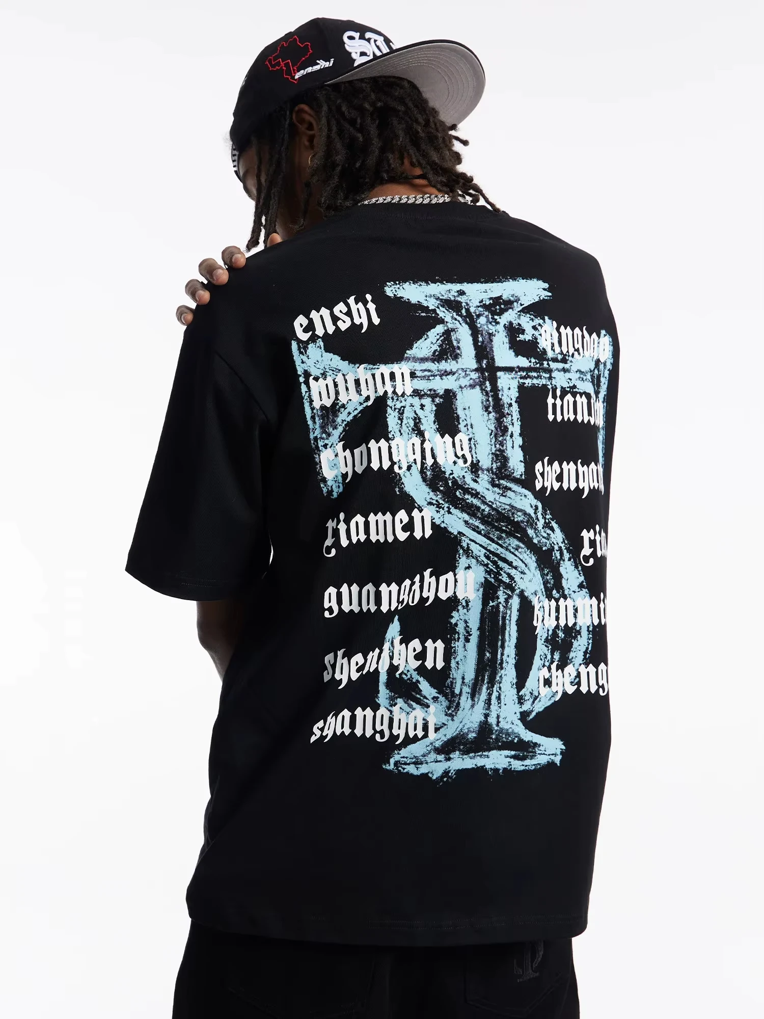 2026 Black Crew Neck T‑shirt Vintage Distressed Dollar Symbol City List Back Large Graphic Unisex Cotton Short Sleeve Tee