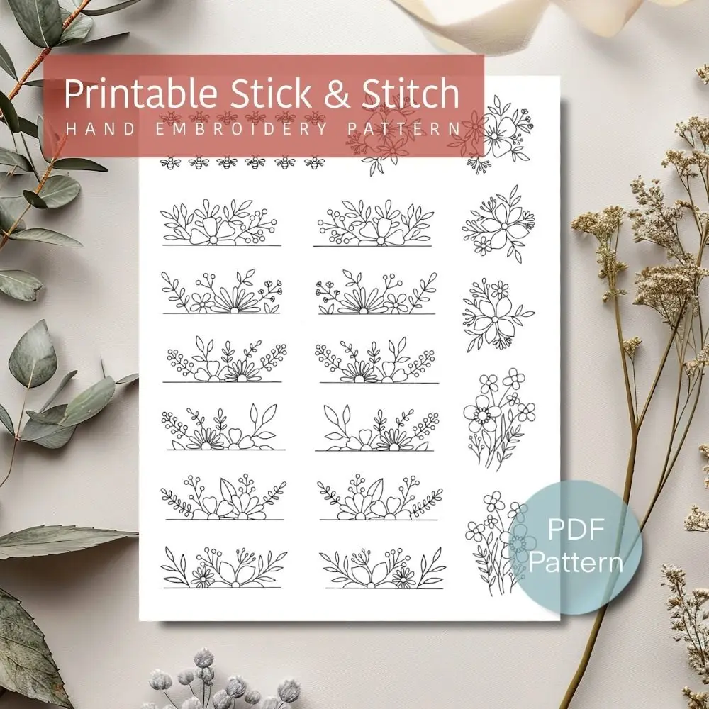Flowers and Ocean Embroidery Pattern Stitching Embroidery Paper Handmade DIY Hand Sewing Stabilizers Sewing Supplies