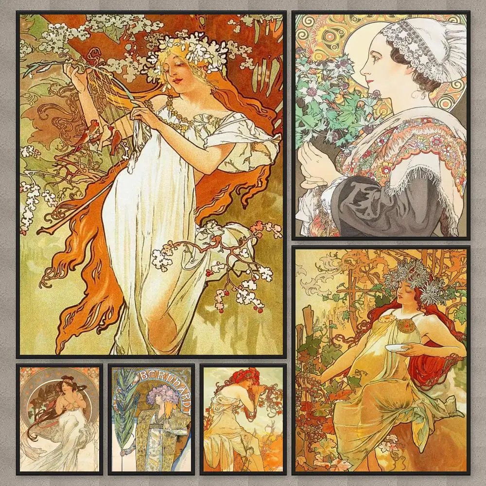 Singer A-Alphonse Mucha Poster Waterproof Sticky Wall Art Print For Bedroom Living Room Hallway Bar Home Decor