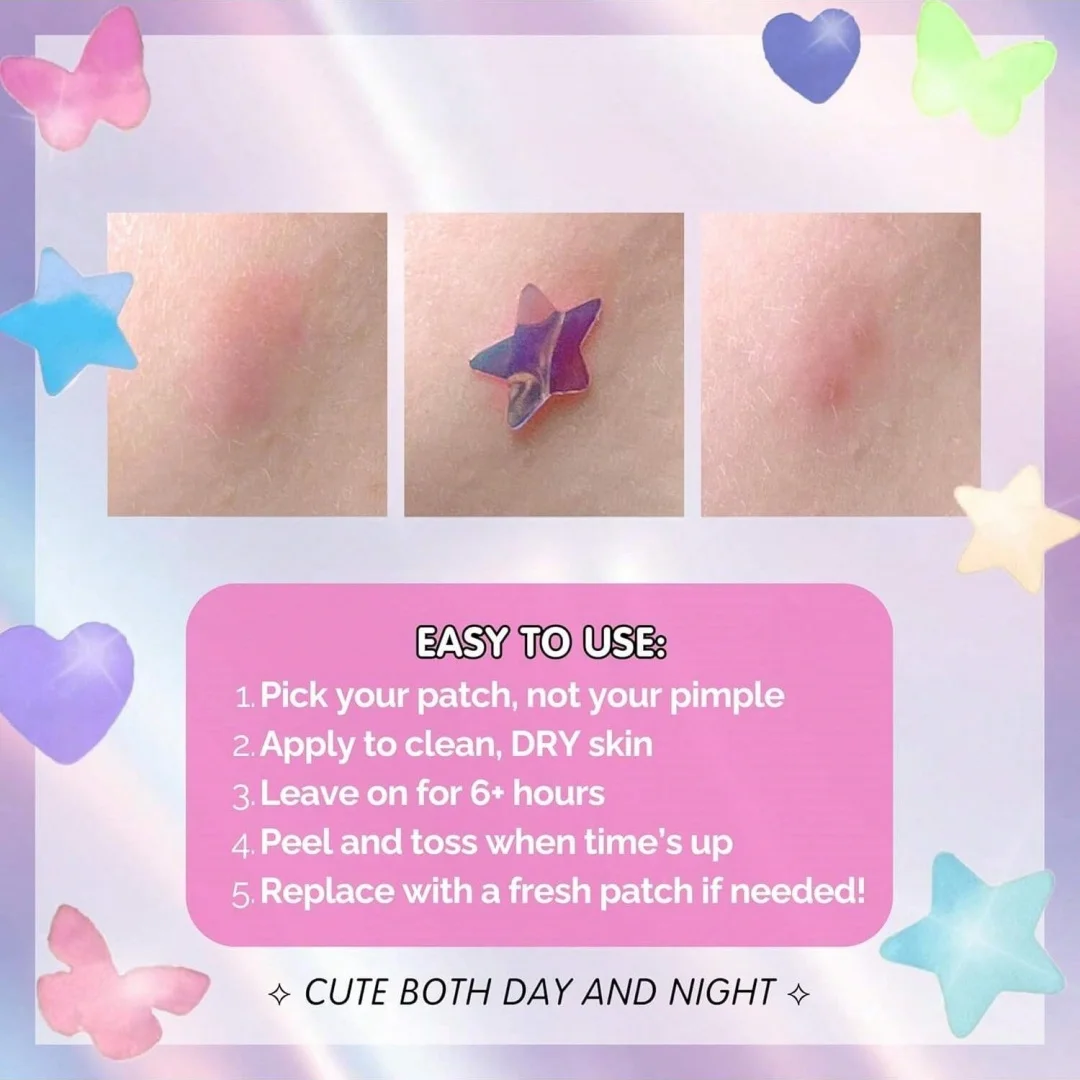 26pcs  Star Pimple Patches For Face Hydrocolloid, Absorbing Cover, Tea Tree, Hydrocolloid Acne Patch, Cute Star Pimple Patch.
