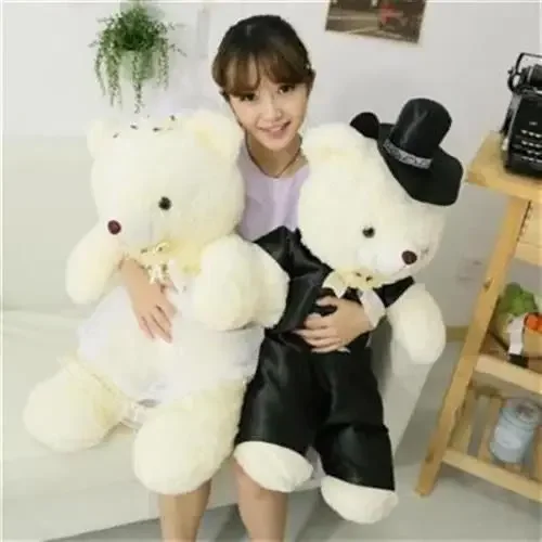 2pcs/lot Kawaii 60/40/20cm Couple Bear Wedding Teddy Bear Romantic Plush Doll Toy Wedding Christmas Gift Bride & Groom For Lover