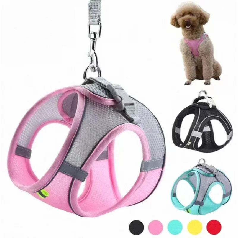 Puppy Cat Vest Harness With Leash Breathable Mesh Pet Chest Straps For Chihuahua York Harnesses Reflective Bulldog Walking Leash
